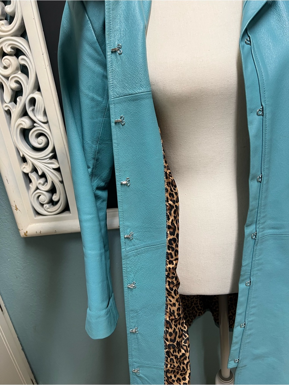 Newport News Y2K Turquoise Long Leather jacket - Picture 5 of 11